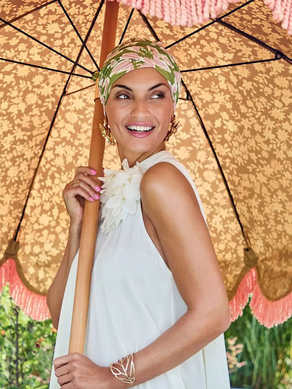 Hippe Chemo mutsjes winkel -Turban Sapphire Lime Garden