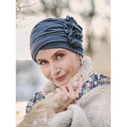 Hippe chemo mutsjes - Turban HocLotus Dark Blue Denim - chemo muts winkel