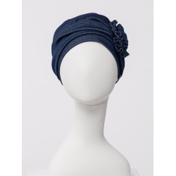 Hippe chemo mutsjes - Turban HocLotus Dark Blue Denim - chemo muts winkel