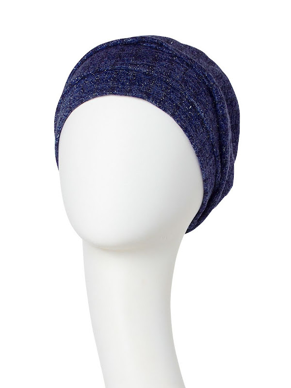 Turban Nelly V Blue with Silver - chemo muts / alopecia hoofdbedekking