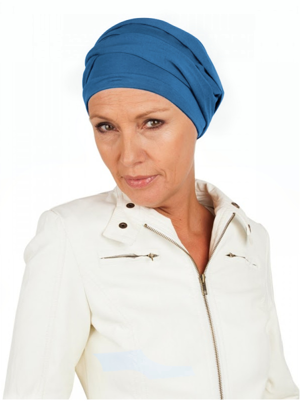 Top PLUS blauw - chemo mutsje / alopecia mutsje - van Mooihoofd Top PLUS blauw - chemo mutsje / alopecia mutsje - van Mooihoofd