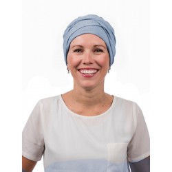 Top PLUS blauw melee - chemo muts / alopecia muts Chemo mutsjes winkel Mooihoofd - Top PLUS blauw melee - alopecia vrouwen