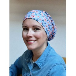 Top Tio Flowers Rusty/Blue - chemo mutsje / alopecia mutsje Hippe chemo mutsjes chemo muts - Top Tio Flowers Rusty/Blue