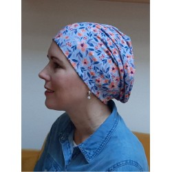 Top Tio Flowers Rusty/Blue - chemo mutsje / alopecia mutsje Hippe chemo mutsjes chemo muts - Top Tio Flowers Rusty/Blue