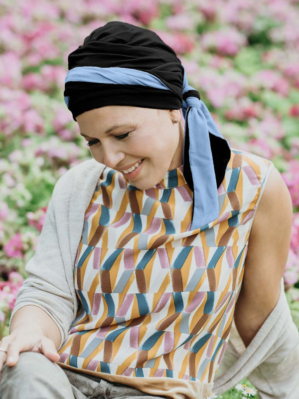 Headscarf Doris Black-Blue - chemo headwear / alopecia headscarf