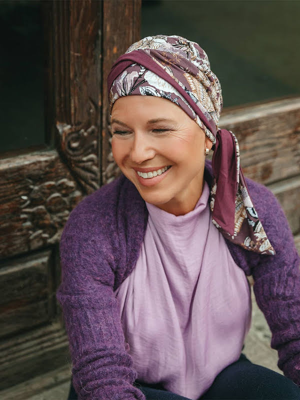 Headscarf Doris - Flowers Mauve  - chemo headwear / alopecia headscarf