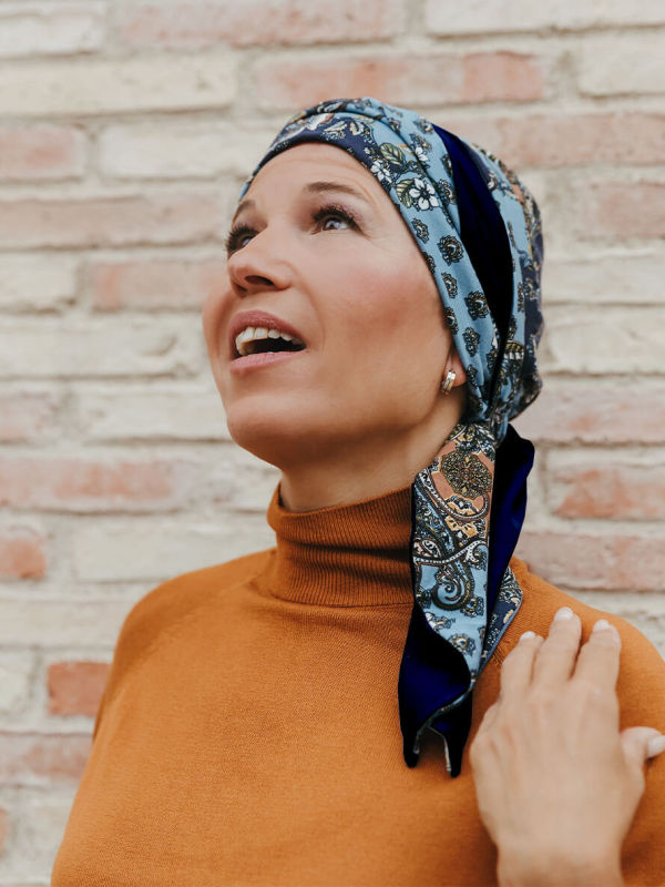 Headscarf Doris - Garden Blue  - chemo headwear / alopecia headscarf