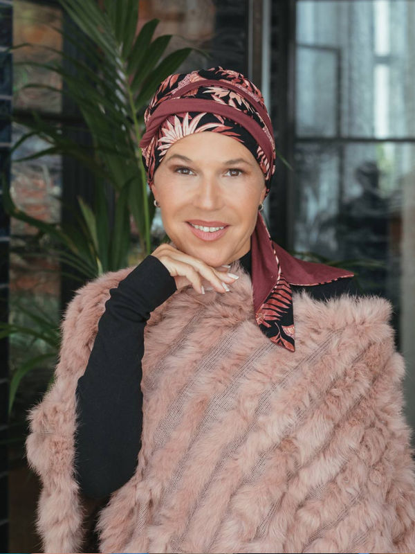 Hoofddoekjes bij chemo sjaaltjes - Sjaalmutsje Doris - Cherry Blossom - hippe chemo mutsjes