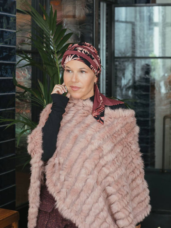 Hoofddoekjes bij chemo sjaaltjes - Sjaalmutsje Doris - Cherry Blossom - hippe chemo mutsjes