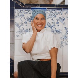 Chemo mutsjes chemo - Top Sansa - blue denim - chemo muts winkel