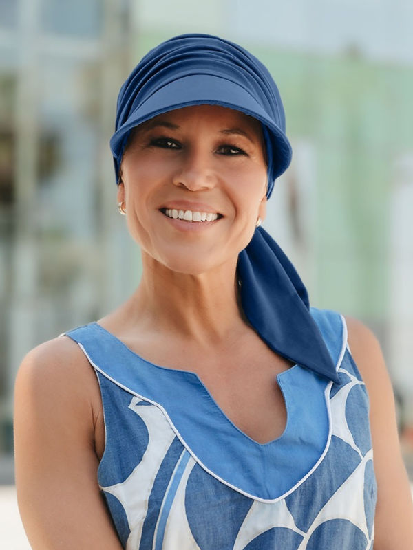 Chemo Pet Sofia blauw-grijs - hippe chemo mutsjes winkel
