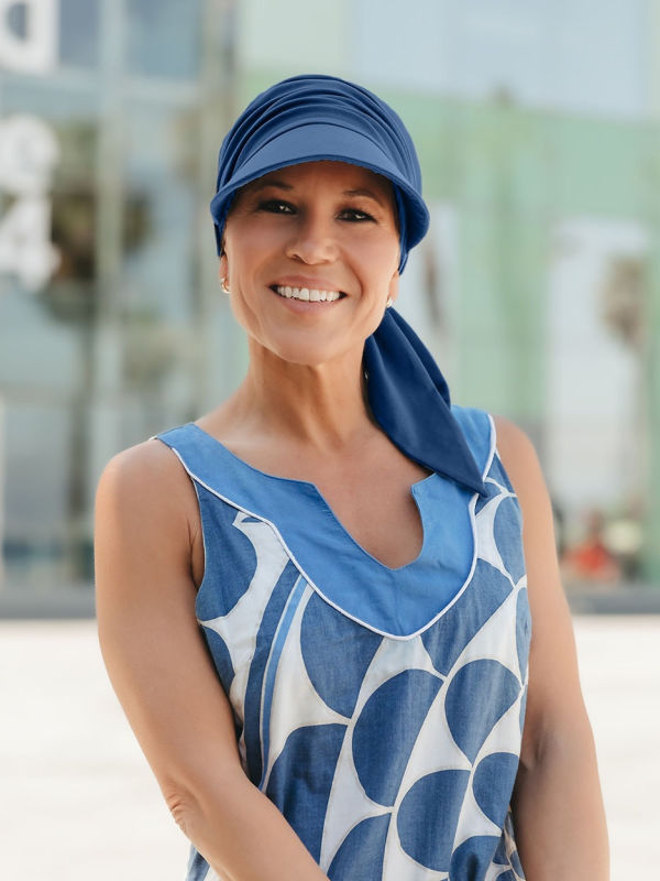 Chemo Pet Sofia blauw-grijs - hippe chemo mutsjes van Felice Headwear