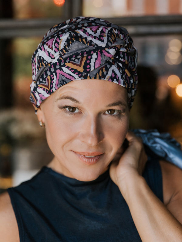 Top Susan Tribal Pink - cancer hat / alopecia headwear