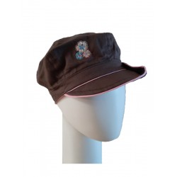 Kids Pet bakerboy Button brown and pink - chemo hoofdbedekking voor meisjes - EN