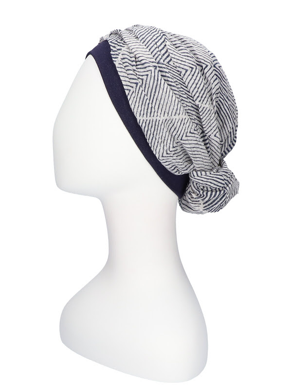 Hippe chemo mutsjes winkel - Top Mano navy wit glitter - alopecia mutsje