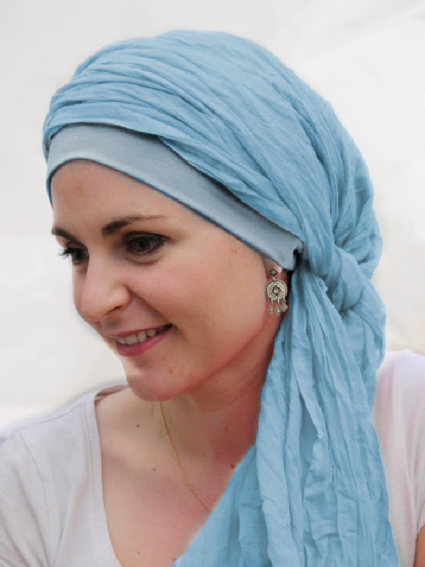 Scarf-hat New Delhi Blue - chemo headscarf / alopecia scarf