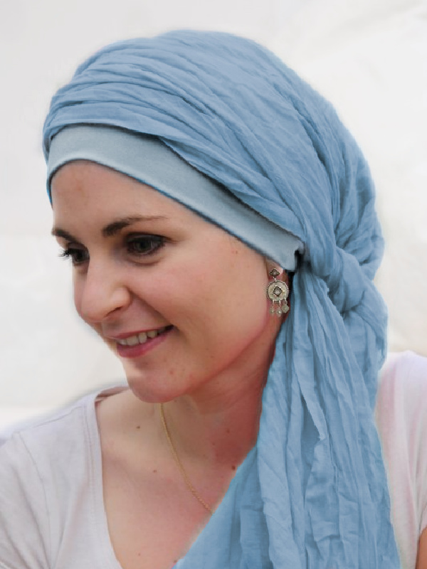 chemo mutsjes Lookahteme - Sjaalmutsje New Delhi Blue - chemo hoofdsjaal / alopecia sjaal